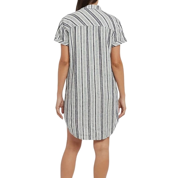 Adrienne Vittadini Tunic Dress Womens Gray XXL Linen Blend Button Up Striped - Picture 2 of 13